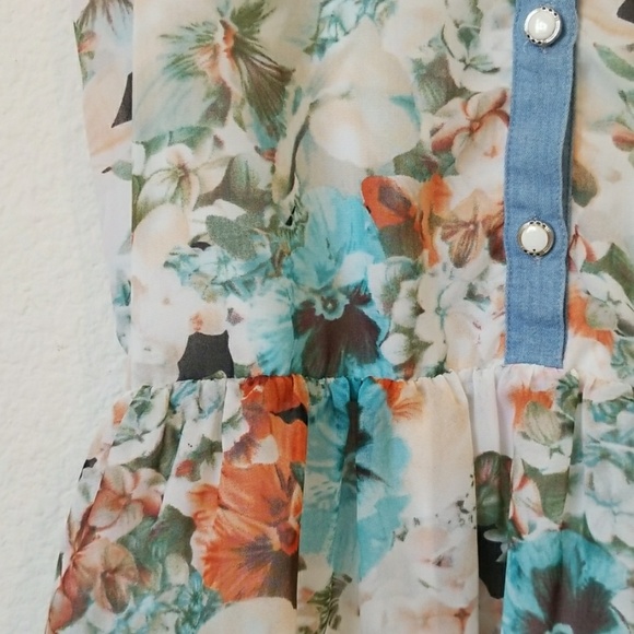 Pastel floral dress with denim collar - Picture 3 of 6